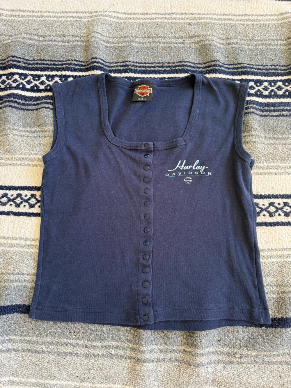 Harley-Davidson Navy Blue Button Front Tank Top